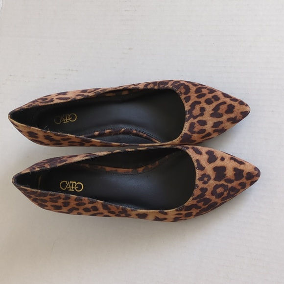 Cato Animal Print Pointed Toe Kitten Heels Black Brown Leopard 9M EUC - Picture 2 of 11